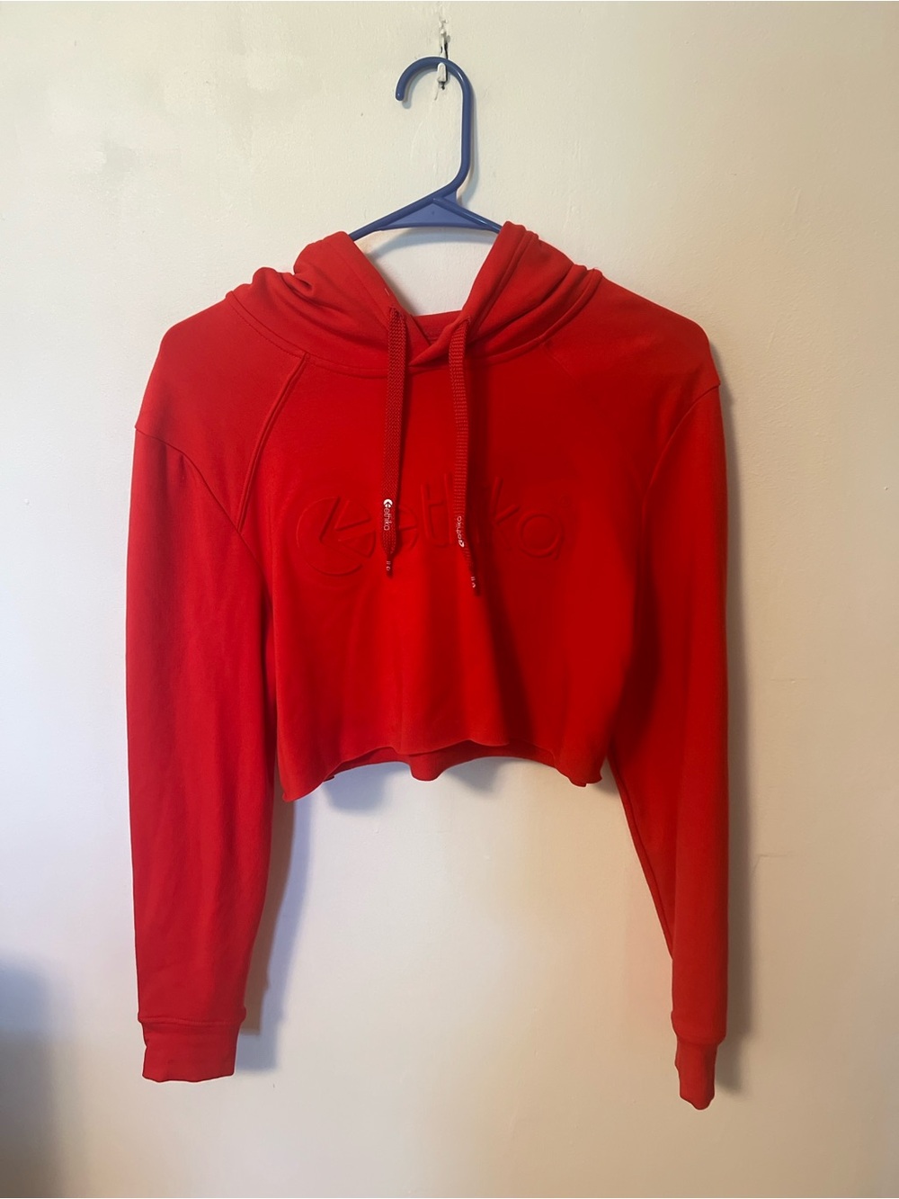 Ethika Premium Cropped Red Hoodie with Embossed Logo - Women's Top